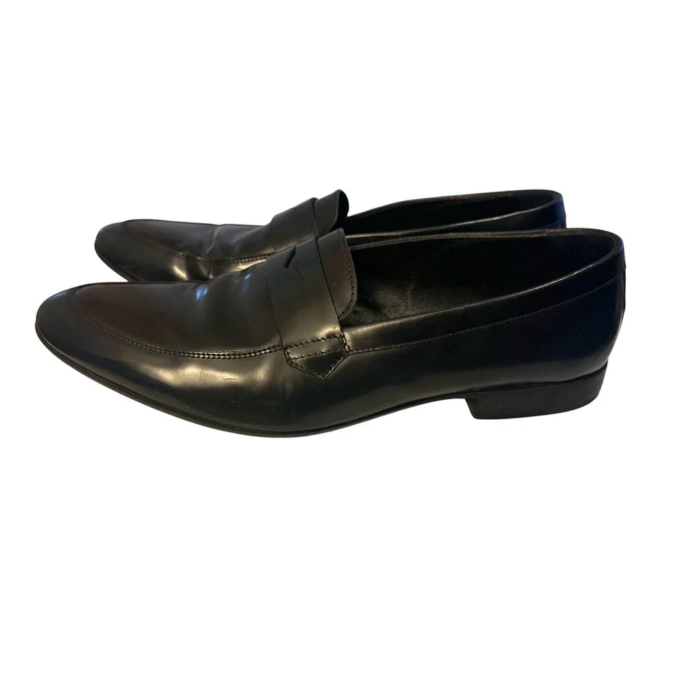 KG Kurt Geiger Floyd Mens Black Leather Penny Loafers Size 43 EU Made in Romania